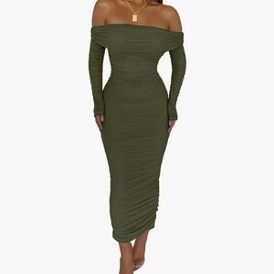 Army green mesh bodycon dress
